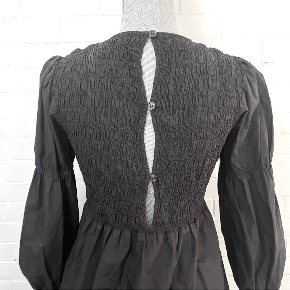 GANNI Black Cotton Poplin Mini Smock Dress - Picture 7 of 8